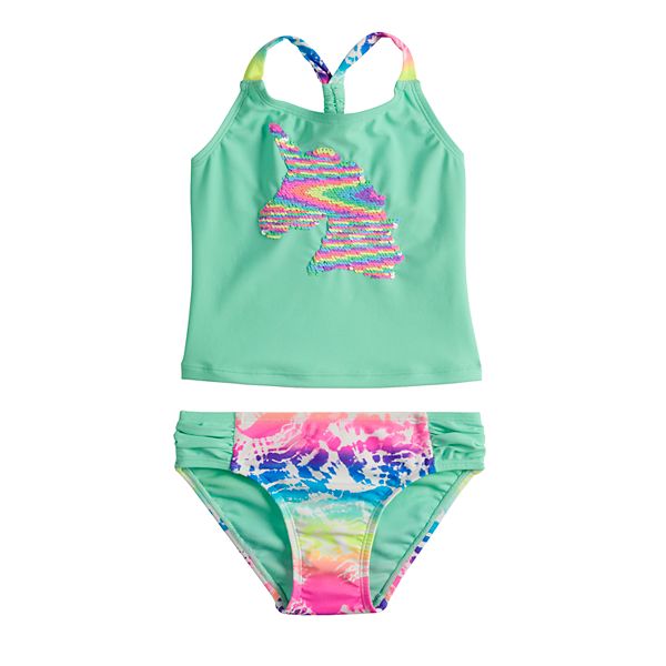 Girls 4-16 & Plus Size SO® Flip Sequin Unicorn Top & Bottoms Swimsuit Set