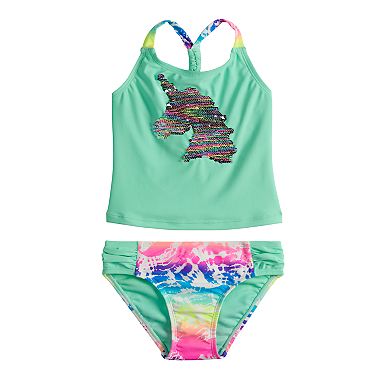 Girls 4-16 & Plus Size SO® Flip Sequin Unicorn Top & Bottoms Swimsuit Set