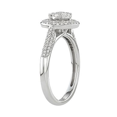 Lovemark 10k White Gold 1/2 Carat T.W. Diamond Round Halo Engagement Ring
