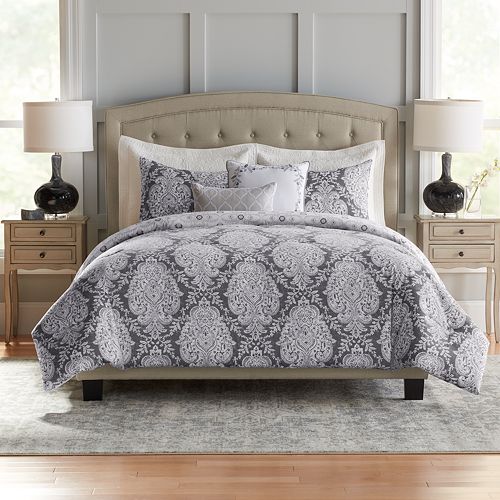 Croft Barrow Damask Cotton 5 Piece Reversible Comforter Set