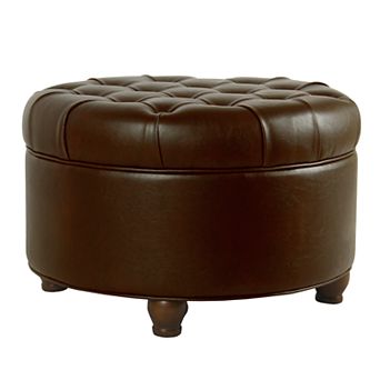 HomePop Faux-Leather Round Storage Ottoman