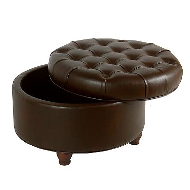 HomePop Faux-Leather Round Storage Ottoman