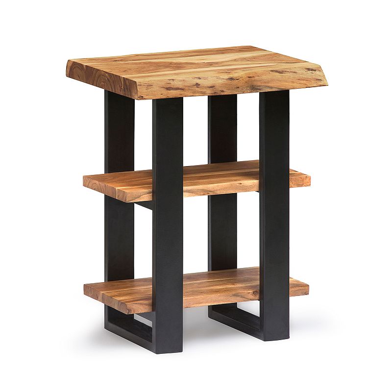 Alaterre Furniture Alpine Live Edge 2-Shelf Wood End Table, Brown