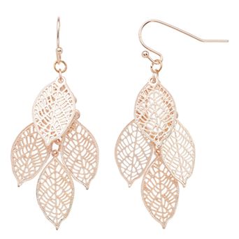LC Lauren Conrad Rose Gold Tone Leaf Layer Nickel Free Drop Earrings
