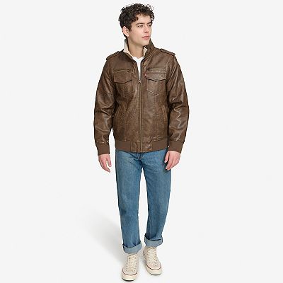 Men's Levi's® Sherpa-Lined Faux-Leather Aviator Bomber Jacket