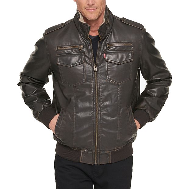 Levi's leather cheap bomber jacket mens