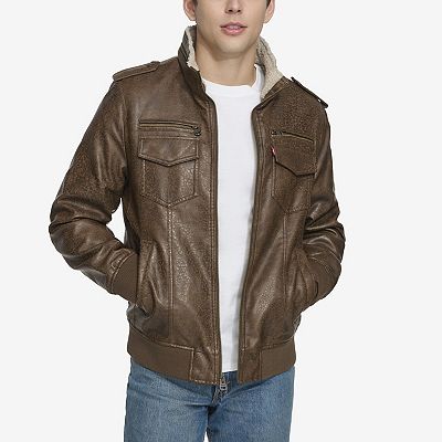 Men s Levi s Sherpa Lined Faux Leather Aviator Bomber Jacket