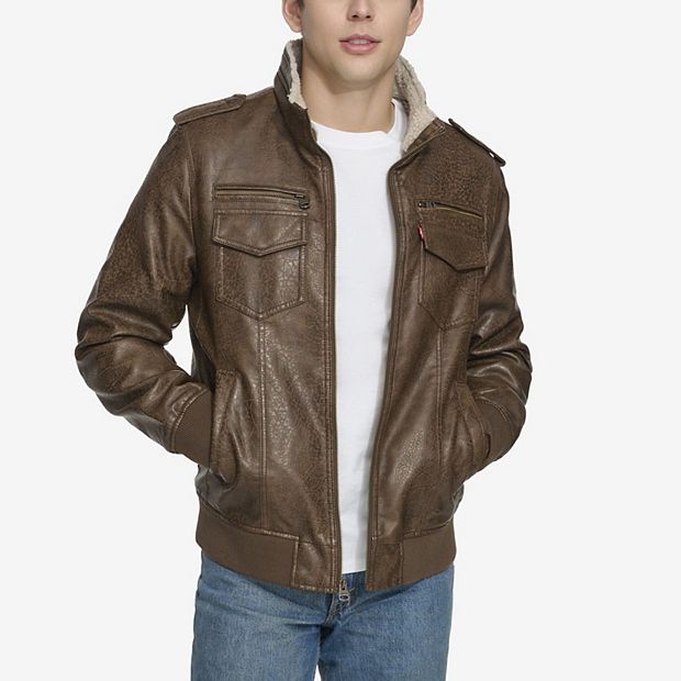 Men's Levi's® Sherpa-Lined Faux-Leather Aviator Bomber Jacket