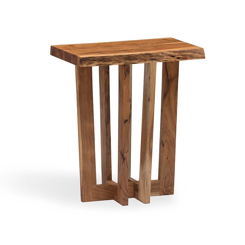 Alaterre Furniture Berkshire Live Edge Criss-Cross End Table, Brown