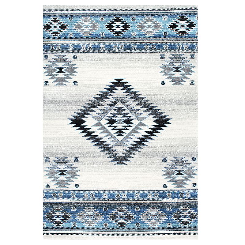 nuLOOM Blue Geometric Boho Rug - 5 x 75, Turquoise/Blue, 5X7.5 Ft
