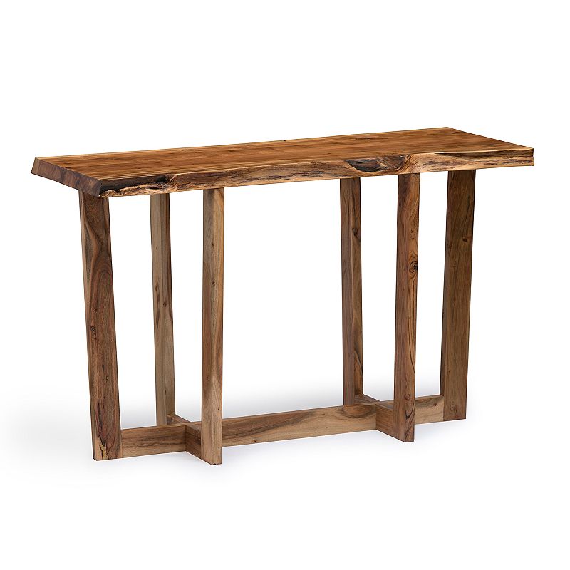 Alaterre Furniture Berkshire Live Edge Criss-Cross Console Table, Brown