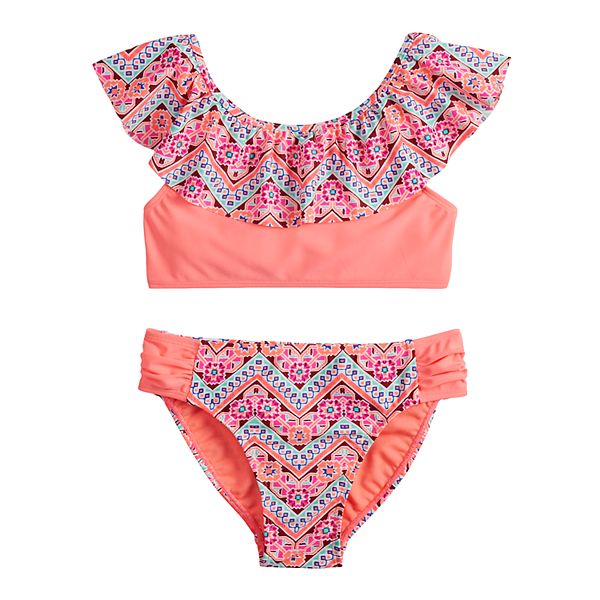 Girls 7-16 SO® Flounce Printed Bikini Top & Bottoms Swimsuit Set