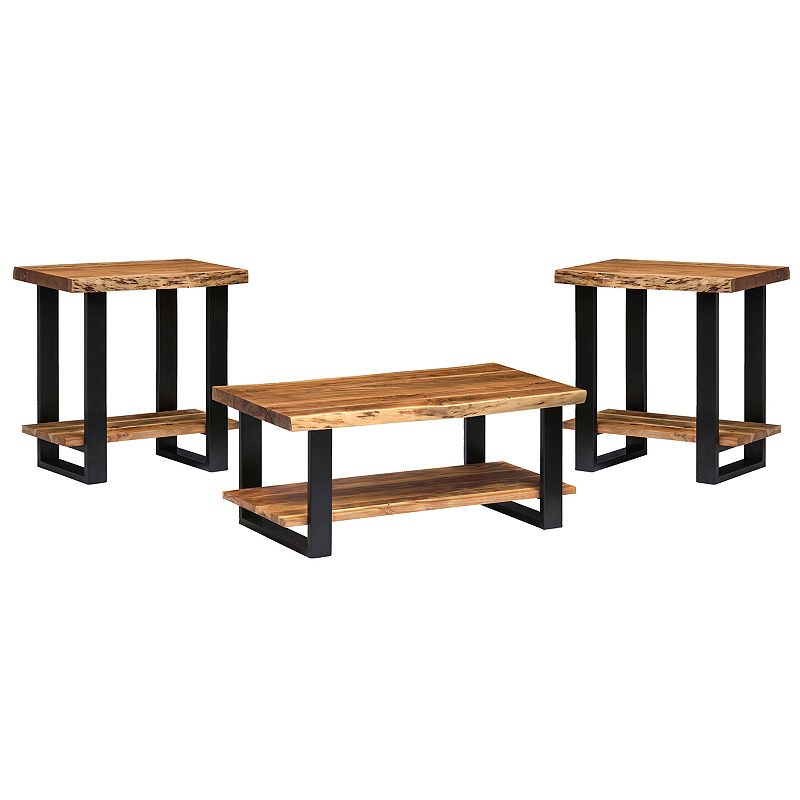 Alaterre Furniture Alpine Live Edge Coffee Table & End Table 3-piece Set, B
