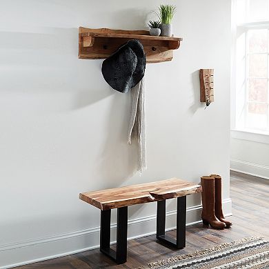 Alaterre Furniture Alpine Live Edge Bench & Coat Hook Wall Shelf 2-piece Set