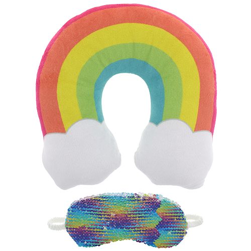 Rainbow Neck Pillow Flip Sequin Eye Mask Set