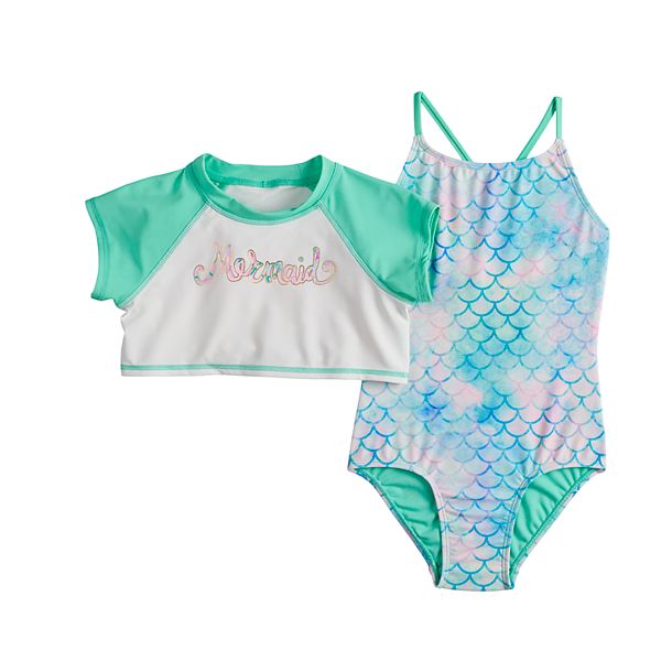 Girls 4-16 SO® Mermaid Rashguard & One-piece Swimsuit Set