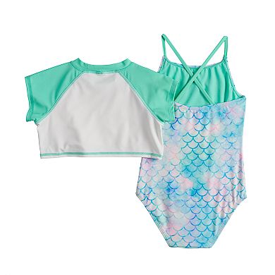 Girls 4-16 SO® Mermaid Rashguard & One-piece Swimsuit Set