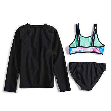 Girls 7-16 & Plus Size SO® Make A Splash Rashguard, Bikini Top & Bottoms Swimsuit Set