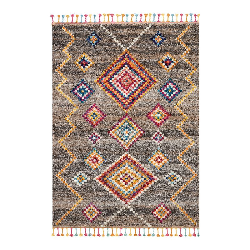 Nourison Moroccan Geometric Tassel Rug, Grey, 2X4 Ft