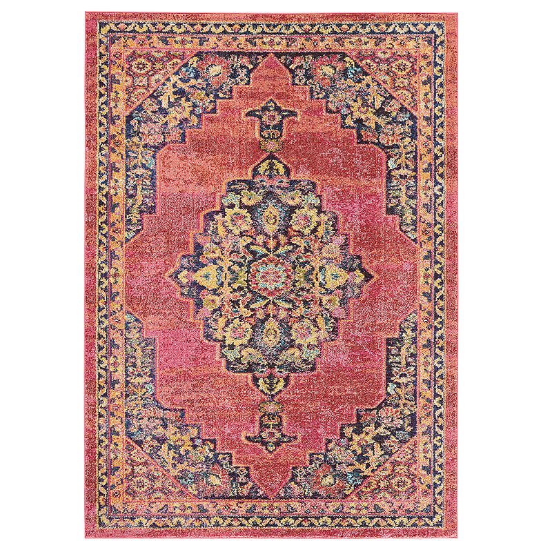Nourison Passionate Medallion Rug, Pink Ovrfl, 5X7 Ft