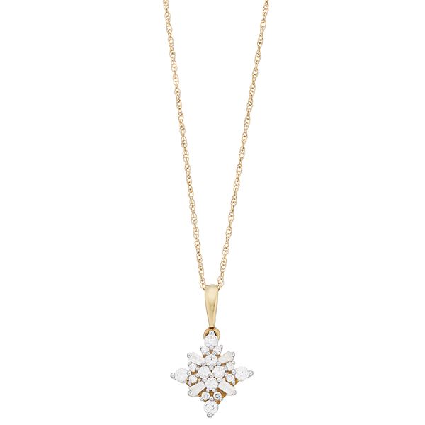 10k Gold 1/4 Carat T.W. Diamond Flower Pendant Necklace