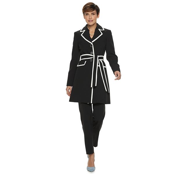 Women S Le Suit Colorblock Trench Coat Pant Set