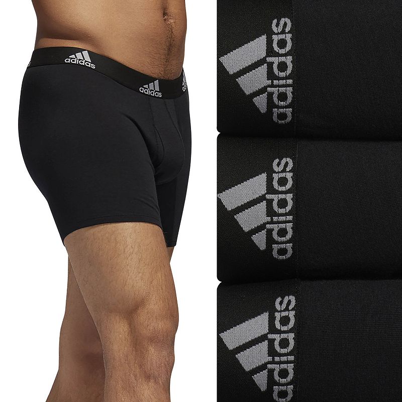 Mens adidas 3-pack Cotton Stretch Boxer Briefs, Size: XXL, Black