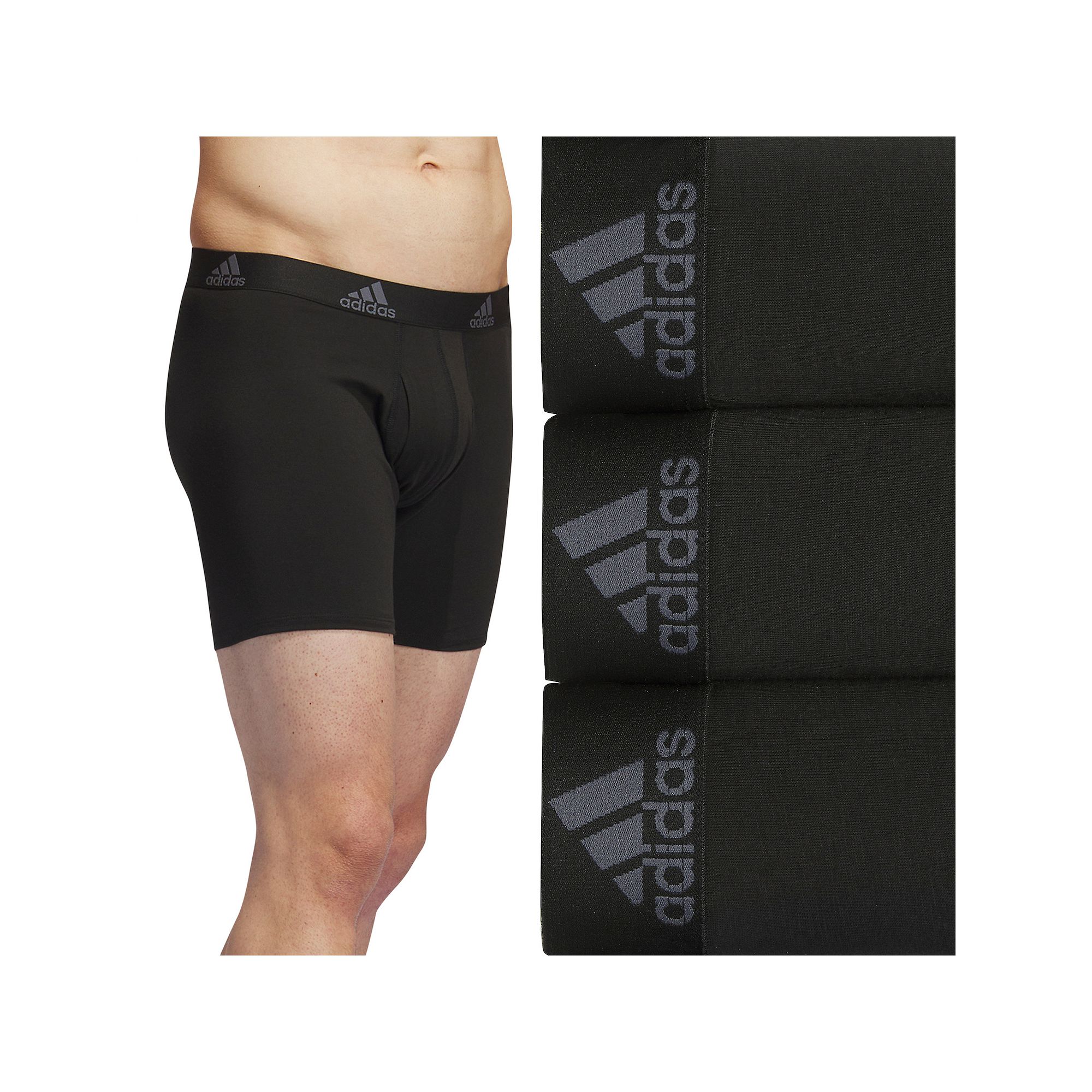 Mens adidas 3-pack Cotton Stretch Boxer Briefs, Size: Small, Black Onix Gr