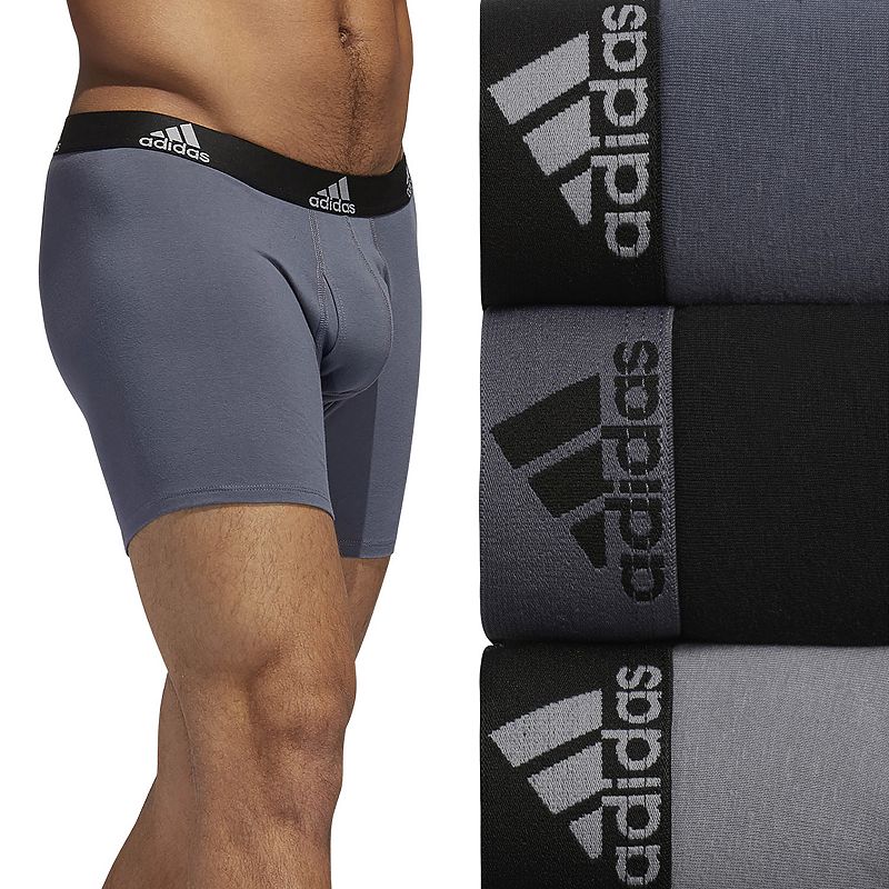 Mens adidas 3-pack Cotton Stretch Boxer Briefs, Size: Large, Grey