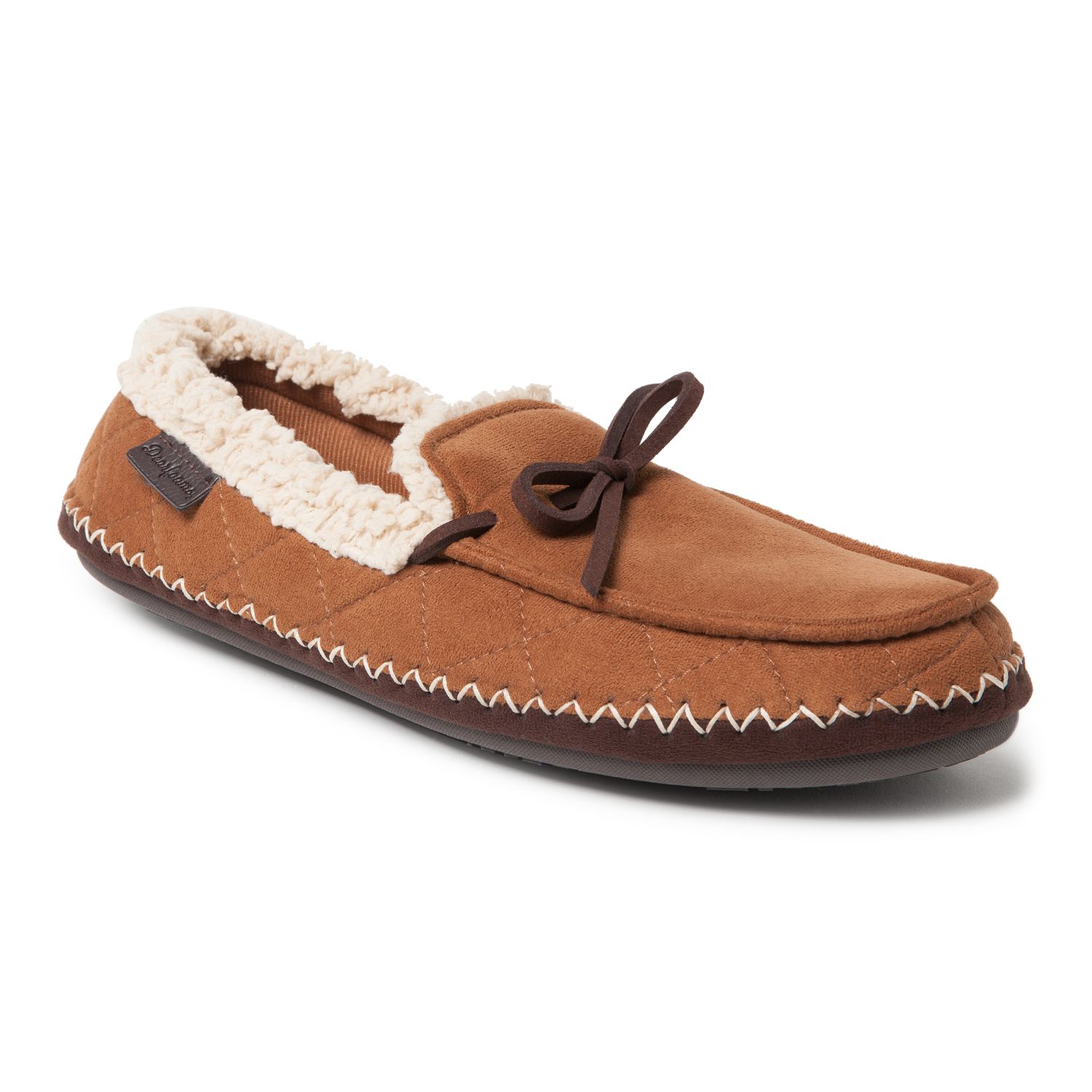 men's dearfoams microsuede whipstitch trim moccasin slippers