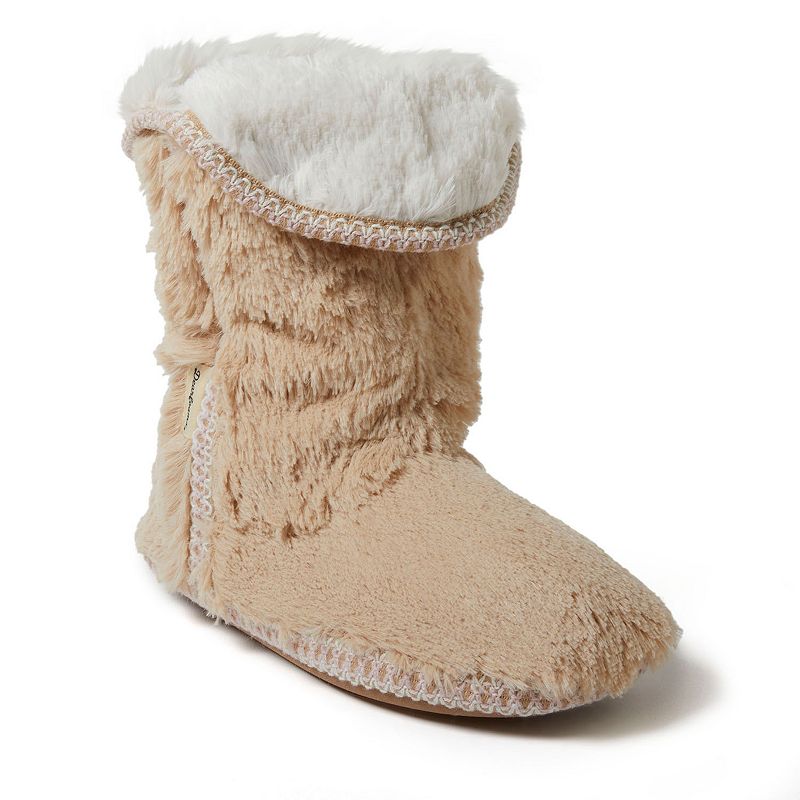 Women's Dearfoams Beth Faux Fur Foldover Boot Slippers, Size: XL, Latte