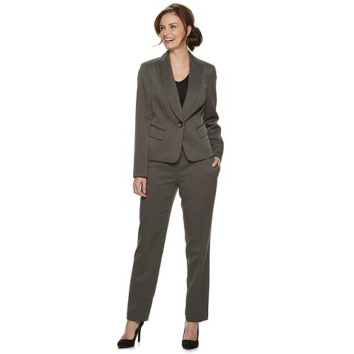 Le Suit Womens 1 Button Notch Collar Melange Pant Suit