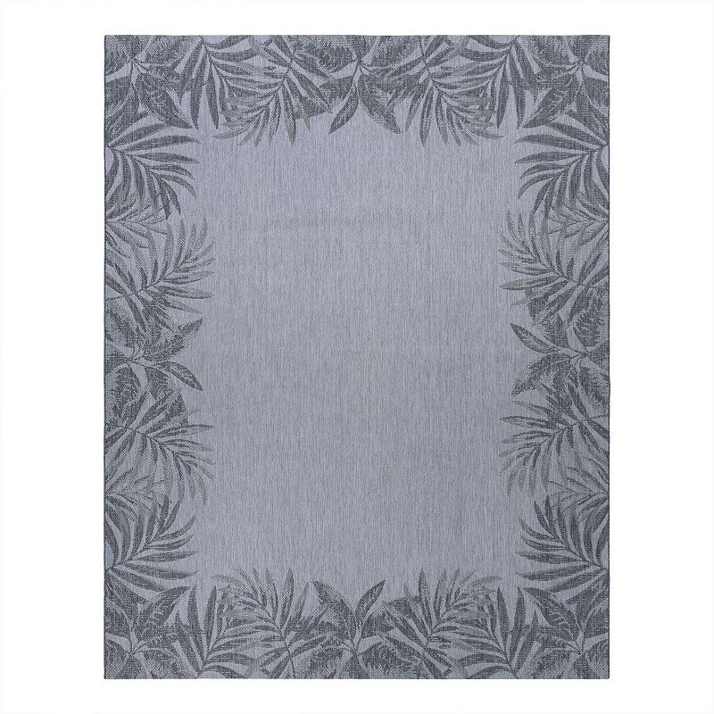 Gertmenian Avenue 33 Paseo Tropic Leaves Indoor/Outdoor Framed Rug, Grey, 6.5X9.5 Ft