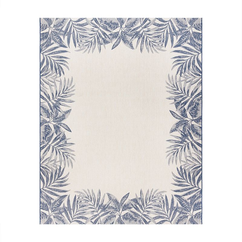 Gertmenian Avenue 33 Paseo Tropic Leaves Indoor/Outdoor Framed Rug, Blue, 9X13 Ft