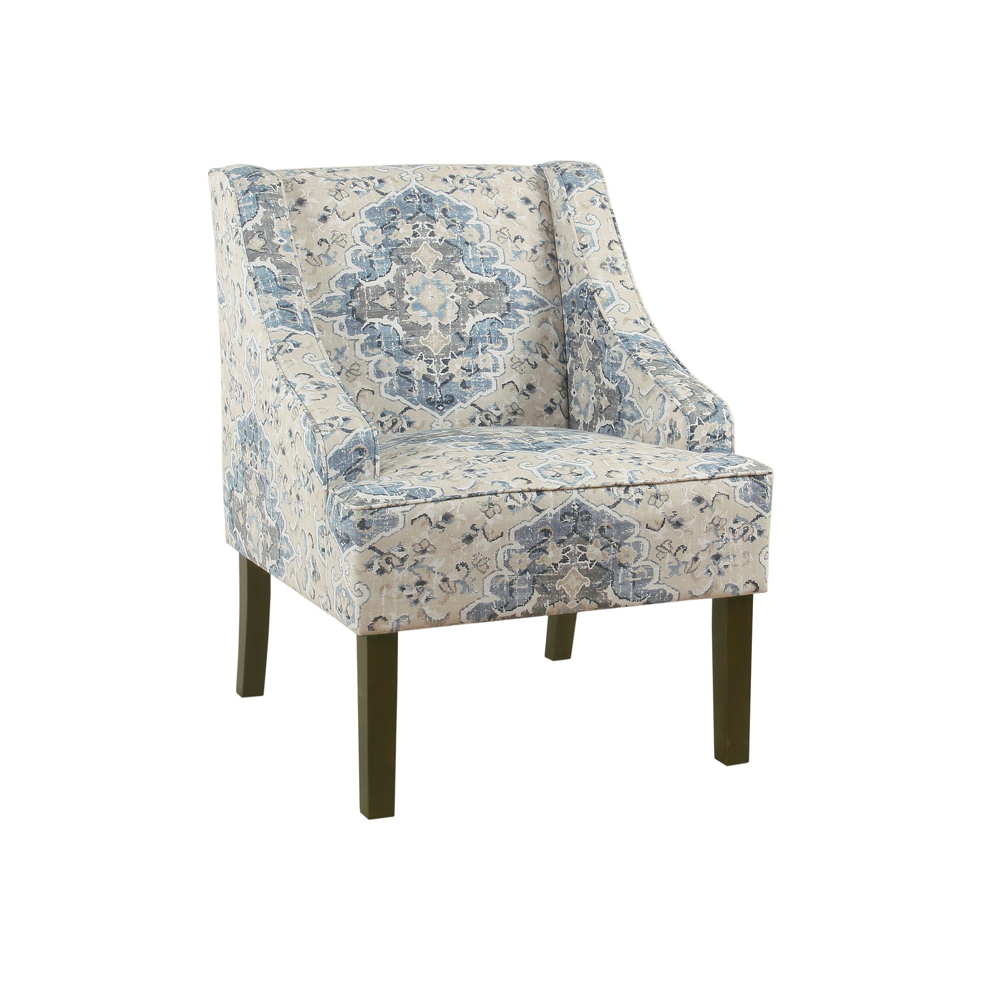 HomePop Geometric Swoop Arm Accent Chair, Blue Ivory