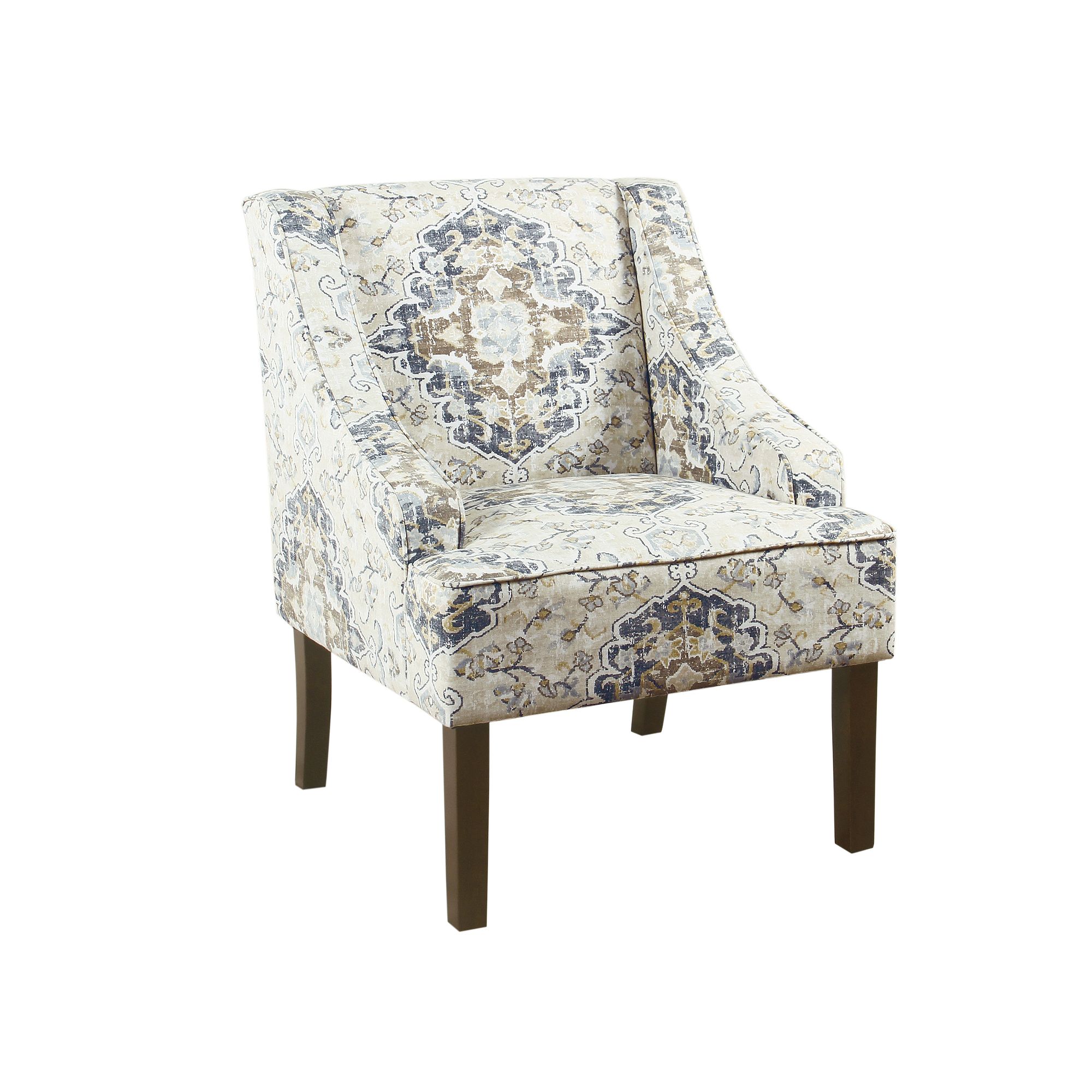 HomePop Geometric Swoop Arm Accent Chair, Ivory Ebony