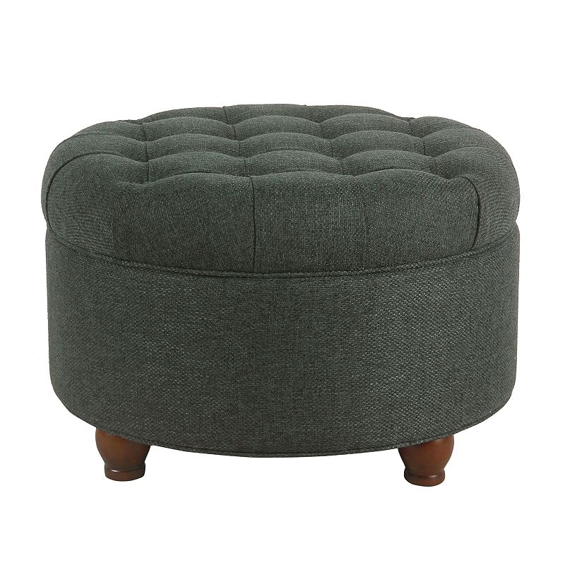 Large Tufted Round Storage Ottoman Navy - HomePop