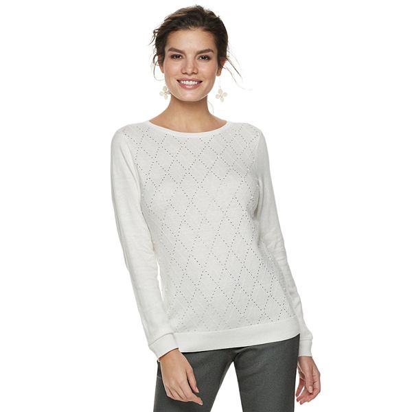 Women's ELLE™ Embellished Diamond-Stitch Sweater