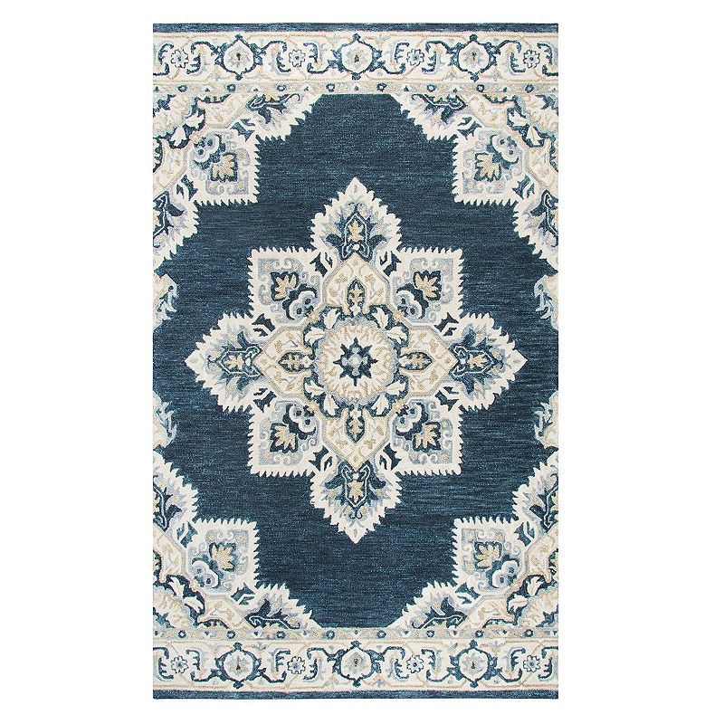 Rizzy Home Alina Resonant Collection Medallion Rug, Dark Blue, 5X8 Ft