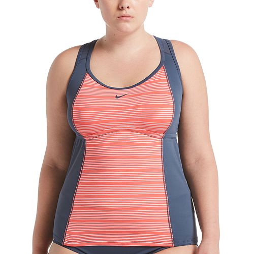 plus size nike striped racerback tankini top