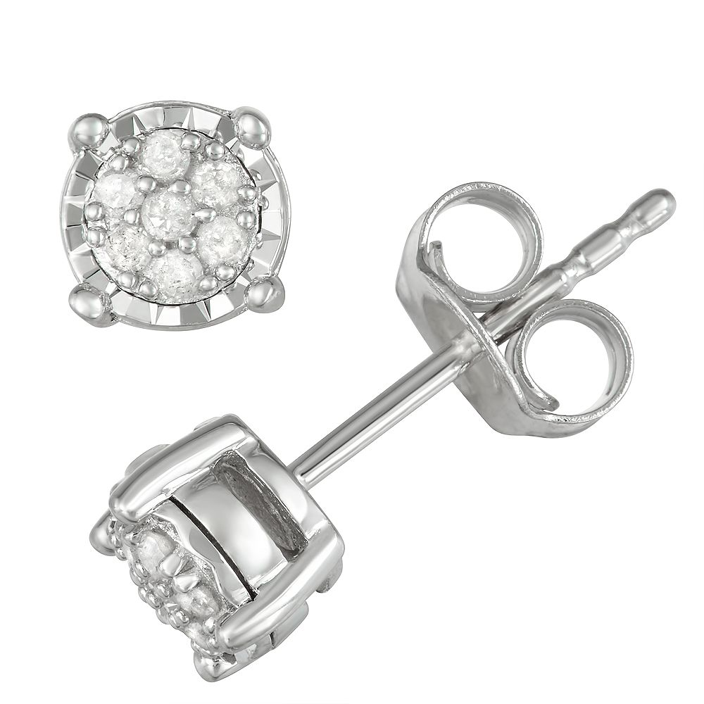 Sterling Silver 1 10 Carat T W Diamond Cluster Stud Earrings