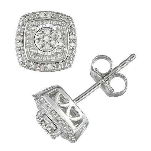Sterling Silver 1 10 Carat T W Diamond Tiered Stud Earrings