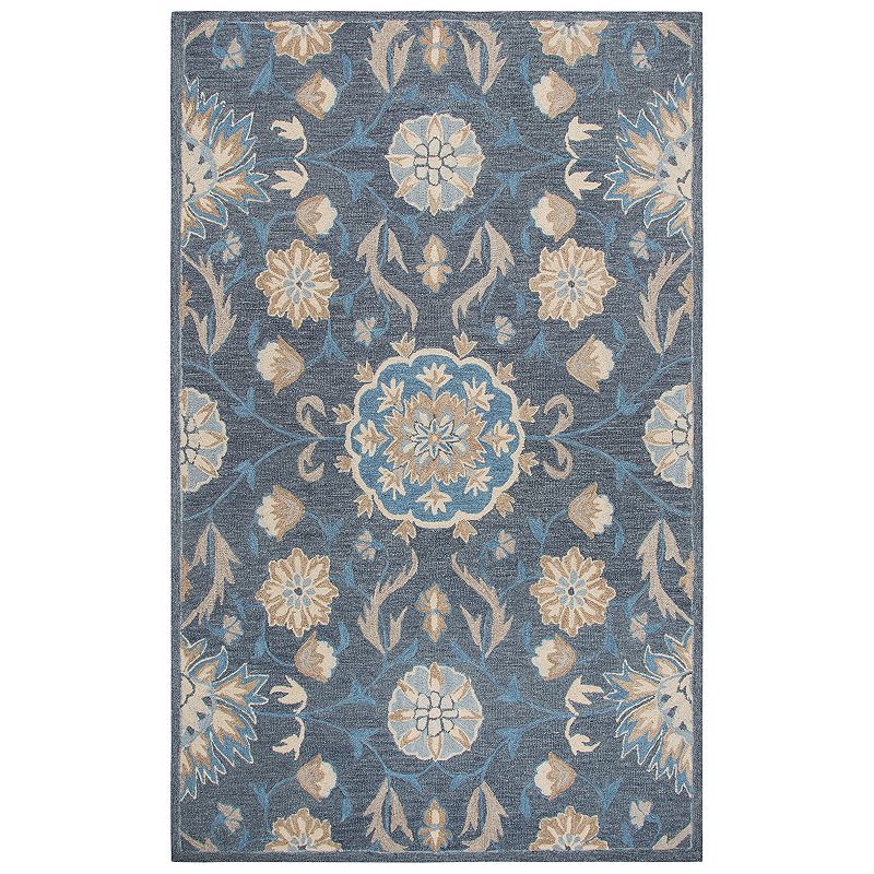 Rizzy Home Ariana Resonant Collection Floral Rug, Blue, 5X8 Ft