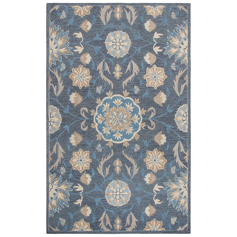 Rizzy Home Ariana Resonant Collection Floral Rug, Blue, 5X8 Ft