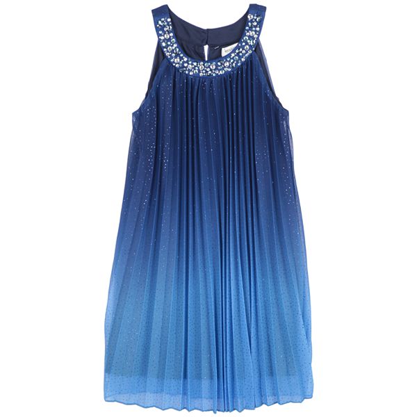 Girls 7-16 Speechless Jewel Detail Neck Ombre Pleated Shift Dress