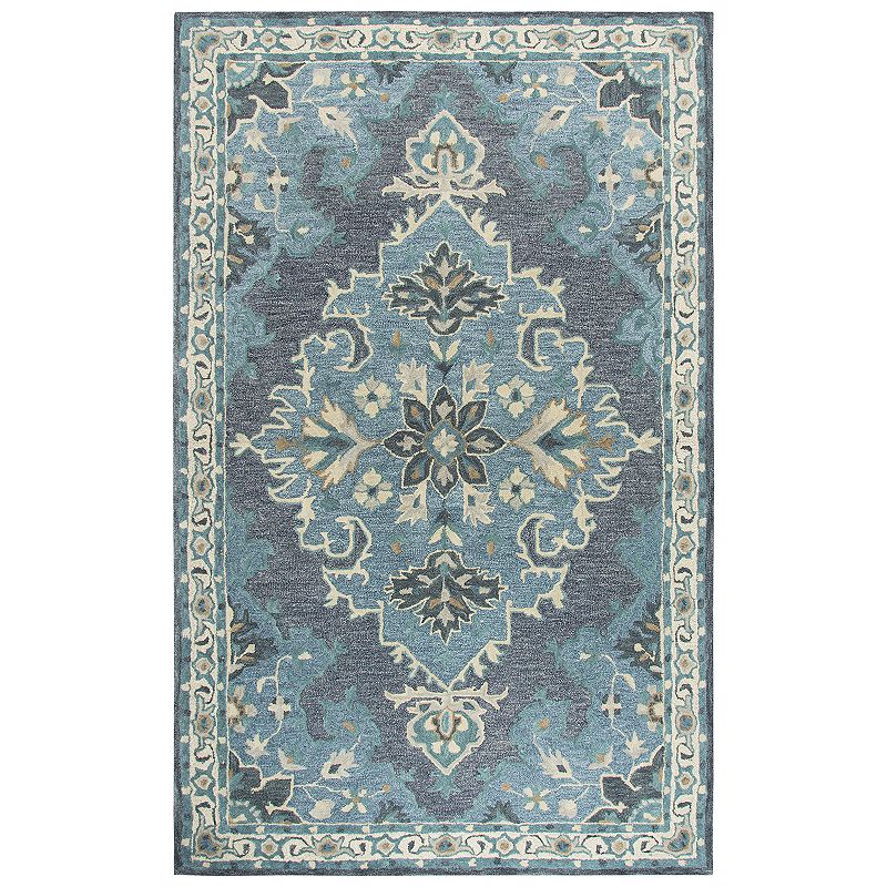 Rizzy Home Alice Resonant Collection Medallion Rug, Blue, 5X8 Ft