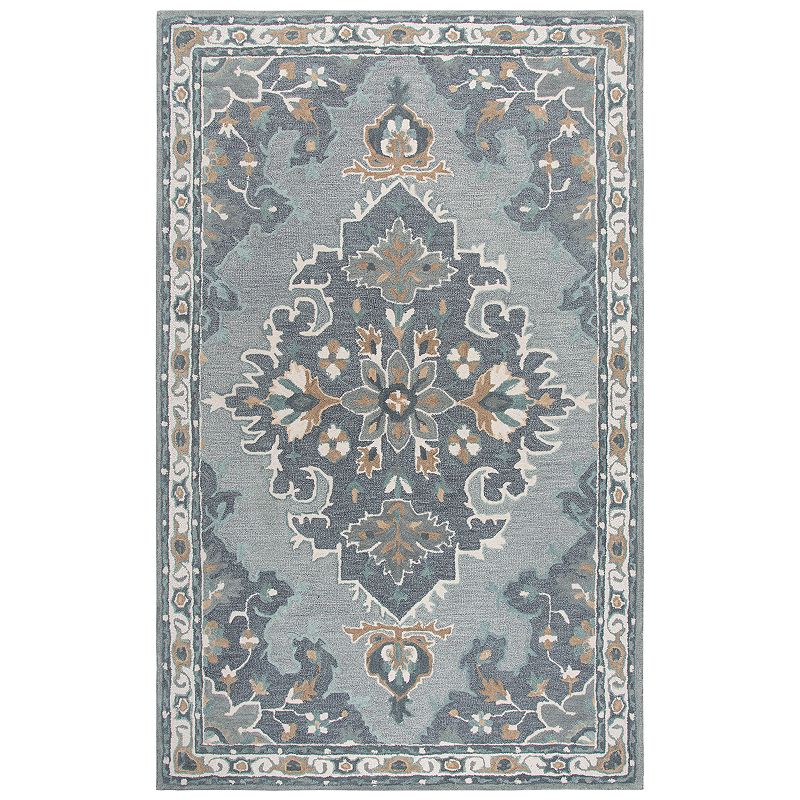 Rizzy Home Alice Resonant Collection Medallion Rug, Grey, 5X8 Ft