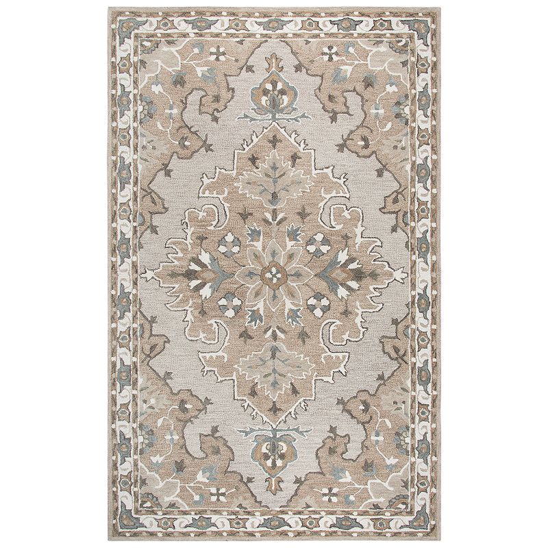 Rizzy Home Alice Resonant Collection Medallion Rug, Beig/Green, 5X8 Ft