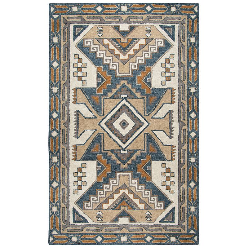 Rizzy Home Alexandra Southwest Collection Geometric Rug, Beig/Green, 8Ft Rnd