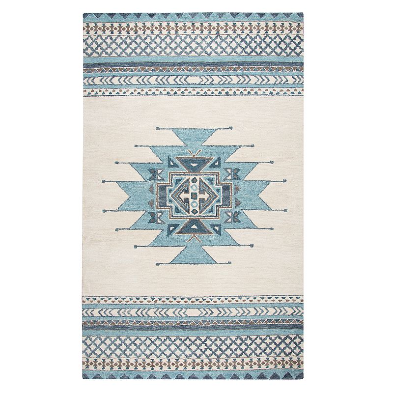 Rizzy Home Angelina Southwest Collection Geometric Rug, Blue, 3X5 Ft